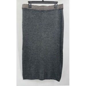 Moth Anthropologie Gray Knit Metallic Midi Skirt LARGE Minimalist Cozy Academia